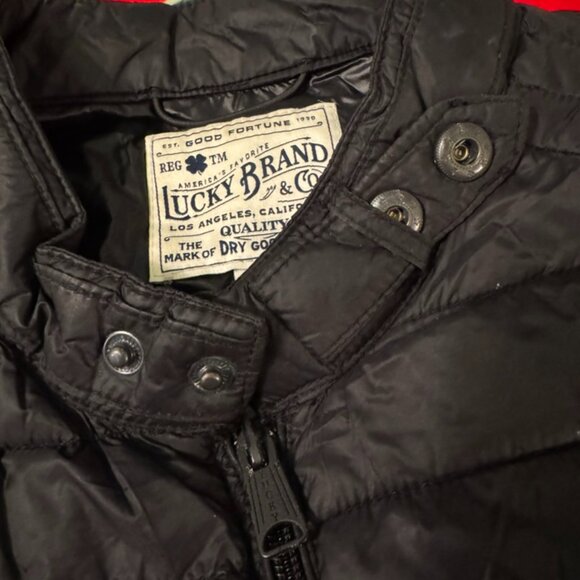 Lucky Brand Men’s Black Quilted Puffer Jacket Moto Style Snap Collar Size Large - Picture 2 of 16